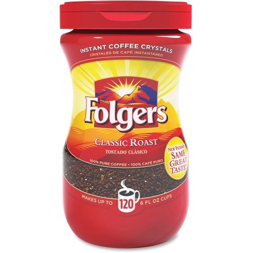Folgers Classic Roast Instant Coffee Crystals Instant Regular, Regular - Mountain Grown - Classic - 16 oz
